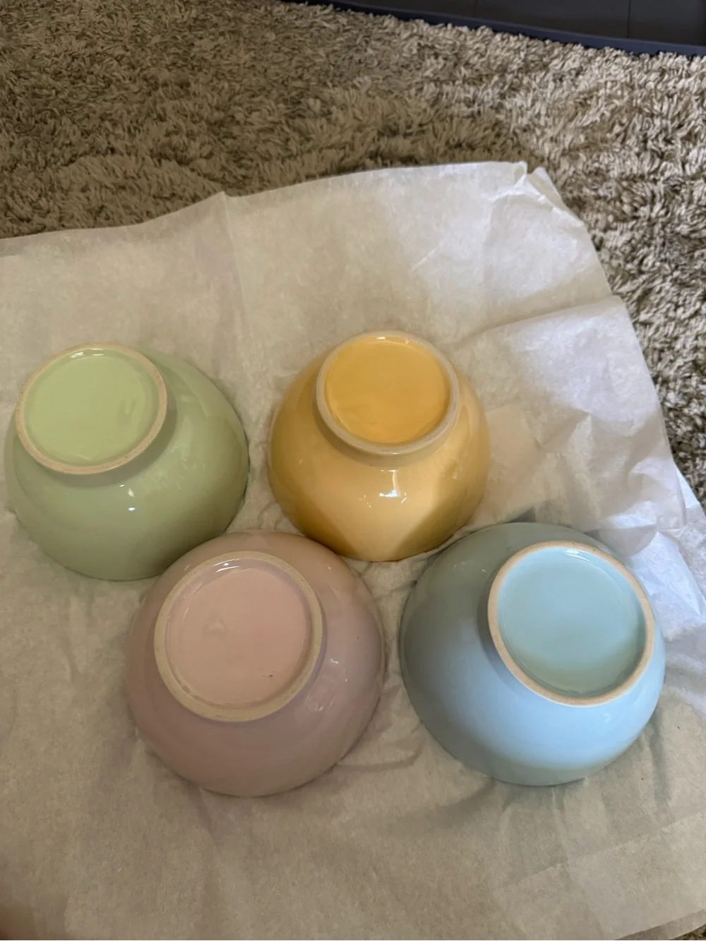 Set of 4 Pastel Ceramic Footed Bowls - Pink Blue Green Yellow 5.5